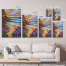 Coastal Sunset, Tropical Beach, Colorful Seascape, Ocean Art, Framed Canvas Print, Vibrant wall decor, Bathroom Wall Art, boho art