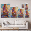 Sailboat Painting, Ocean Breeze, Colorful Nautical, Sunset Boat, Framed Canvas Print, Coastal Wall Art, beach house decor, vivid art