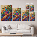 Fiesta Garden, Cactus Flowers, Bright Patio, Mexican Blooms, Framed Canvas Print, Kitchen Wall Art, boho floral decor, folk charm