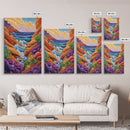 Wild Coast, Ocean Energy, Bold Waves, Colorful Rocks, Canvas Print, Eclectic Wall Art, Coastal Retreat Decor, Psychedelic Ocean Art