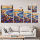 Wave Splash, Colorful Fish, Ocean Dance, Sunset Surf, Framed Canvas Print, Coastal Wall Art, Playroom Decor, Underwater Fantasy Art