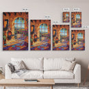 Fireplace View, Warmth, Canvas Print, Rustic Tuscany kitchen wall art, warm cozy interior, country boho style, Mediterranean home decor