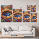 Stone Pool Oasis, Desert Garden Art, Colorful Rock Pond Scene, Framed Canvas Print, Bathroom Wall Decor, Bohemian Nature Art