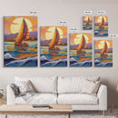 Colorful Sailboat, Coastal Adventure, Sunset Sea, Nautical Art, Living Room Wall Art, Tropical Decor, Framed Canvas Print, Ocean Vibes