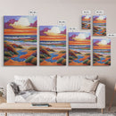 Coastal Sunset, Rolling Waves, Vibrant Beachscape, Boho Ocean Scene, Living Room Wall Art, Seaside Decor, Framed Canvas Print