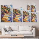 Seaside Villa, Cliffside Beach, Coastal Home Art, Warm Summer Scene, Mediterranean Decor, Canvas Print, Dining Room Wall Accent