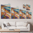 Rainbow Wave, Beach Woman, Mystical Shoreline, Color Explosion, Framed Canvas Print, Spiritual Wall Art, Vibrant Meditation Art