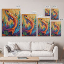 Colorful Tropical Fish, Ocean Wall Art, Coastal Sea Life Painting, Framed Canvas Print, Underwater Theme, Bathroom Decor, Bold Nautical Style