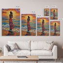 Sunset Beach Woman, Ocean Waves Art, Boho Coastal Decor, Tropical Wall Art, Canvas Print, Living Room Accent, Vibrant Beach Scene
