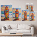 Floral Surfboard Art, Beach Sunset Decor, Tropical Surf Vibe, Canvas Print, Bright Ocean Wall Art, Bathroom Accent, Boho Coastal