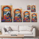 Ocean Wave Portal, Whimsical Sea Art, Sunset Coastal Decor, Framed Canvas Print, Living Room Accent, Vivid Nautical Painting