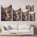 Cascading Falls, Ocean Cliffs, Tropical Flowers, Bold Nature, Framed Canvas Print, Living Room Wall Art, Maximalist Decor, Beach Art