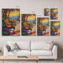 Sunset Garden Bench, Tranquil Nature Art, Romantic Outdoor View, Framed Canvas Print, Cozy Living Room Wall Art, Boho Landscape
