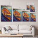 Canoe Tranquil, Reflection, Water, Canvas Print, vibrant lake, boat painting, colorful water art, lakehouse decor, boho bedroom wall art