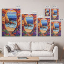 Coastal Archway, Ocean, Escape, Framed Canvas Print bold beach cave painting vivid seascape arch view boho tropical living room wall decor