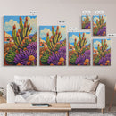 Cactus Flowers, Desert, Bright Succulent Garden, Framed Canvas Print, Colorful Kitchen Wall Art, Boho Desert Decor, Eclectic Nature Style