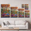 Autumn Forest, Leaves Colorful, Framed Canvas Print bright fall foliage nature painting, botanical boho forest scene, Kitchen Wall Art