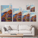 Autumn Cliffside, Trail, Ocean, Framed Canvas Print, fall coastal landscape, boho mountain decor, bold colors, seasonal Living Room art