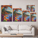 Tropical Palm, Beach, Archway, Canvas Print, Vibrant tropical beach with palm trees through archway, boho bedroom island-inspired wall decor