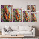 Lobster Coastal, Nautical, Kitchen, Framed Canvas Print, Bold orange lobster art with tropical florals, great coastal kitchen wall art