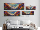 Sunset Waves, Floral Reef, Coastal Water, Colorful Nature, Framed Canvas Print, Bathroom Wall Art, Beach Vibes, Bright Seascape Art