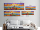 Colorful Mountain Sunrise, Bold Landscape Painting, Southwest Decor, Living Room Wall Art, Modern Boho Style Framed Canvas Print, Bedroom art
