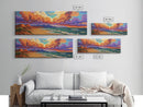 Peaceful Coastal Beach, Colorful Sunset Clouds, Tranquil Ocean Scene, Relaxing Bedroom Wall Art Framed Canvas Print, Bedroom Wall Decor