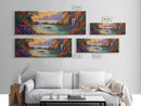 Waterfall Cove, Sunset Seascape, Tropical Paradise, Nature Retreat, Framed Canvas Print, Bathroom Wall Art, Vibrant Coastal Art