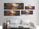 Beach View, Sunset Flowers, Coastal Path, Summer Decor, Framed Canvas Print, Bedroom Wall Art, Bright Floral Landscape Art