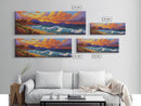 Coastal Sunset Glow, Ocean Horizon, Vibrant Wave Art, Framed Canvas Print, Living Room Wall Art, Colorful Beach Landscape
