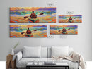 Ocean Kayaker, Waves Sunset, Adventure Spirit, Beach Home Accent, Framed Canvas Print, Coastal Wall Art, Colorful Outdoor Art