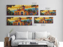 Sunset Windmill, Coastal Hills Art, Tropical Landscape Decor, Warm Color Wall Art, Living Room Accent, Framed Canvas Print