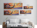 Longhorn Skull, Sunset Sky, Boho Western, Tribal Texture, Framed Canvas Print, Desert Wall Art, Living Room Decor, Southwestern Vibe