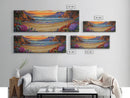 Tranquil Beach Sunset, Colorful Coastal Scene, Ocean Cliff View, Floral Accents, Framed Canvas Print, Dining Room art,  Office Art