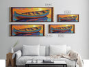 Colorful Boat, Sunset Reflection, Vibrant Seascape, Canvas Print, Nautical Living Room Wall Art, Coastal Decor, Bold Modern Art