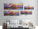 Mountain Coast, Sunset Glow, Majestic Landscape, Vibrant Horizon, Framed Canvas Print living room mountain wall art, rustic scenic decor