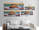 Rocky Shoreline Scene, Vibrant Sea Garden, Coastal Wave Power, Nature Texture Painting, Framed Canvas Print, Ocean Lover Wall Art