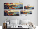 Island Retreat, Ocean View, Palm Trees, Colorful Foliage, Framed Canvas Print, tropical wall art, boho living room accent piece