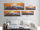 Sunset Wave, Colorful Spray, Ocean Burst, Warm Tones, Framed Canvas Print, surf-inspired bedroom art, coastal decor, tropical fall wall piece