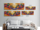 Sunset Islands, Floating World, Fantasy Village, Framed Canvas Print, Whimsical Wall Art, Eclectic Home Decor, Surreal Landscape Art