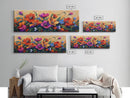 Vibrant Floral Burst, Sunset Garden, Colorful Flowers, Bold Leaves, Canvas Print, Living Room Wall Art, Boho Botanical Style