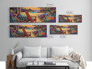 Peaceful Beach Chair, Vibrant Sunset Retreat, Tropical Escape Wall Art, Framed Canvas Print, Vacation Home Decor, Boho Island Artwork