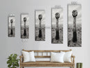 Driftwood Totem, Coastal Pillar, Ocean Beach Monochrome, Framed Canvas Print, Rustic Wall Art, Boho Bedroom Decor, Nature Photography