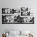 Hidden Coastal Cove, Dramatic Ocean Scene, Natural Seascape, Canvas Print, Rustic Cabin Wall Art, Black and White Beach Photography