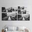 Rainy Dock View, Ocean Storm Mood, Moody Coastal Photo, Canvas Print, Living Room Wall Art, Black and White Nautical Decor, Rustic Coastal