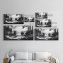 Coastal Forest View, Mountain Sea Horizon, Romantic Nature Scene, Framed Canvas Print, Living Room Wall Art, Vintage Landscape