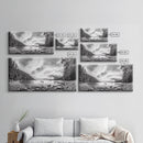 Forest Lake Serenity, Monochrome Nature, Tranquil Landscape, Canvas Print, Lodge Wall Art, Minimalist Cabin Decor, Black White