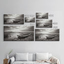 Abandoned Boat, Coastal Marsh Scene, Sepia Seascape, Framed Canvas Print, Living Room Wall Art, Moody Autumn Nautical Decor