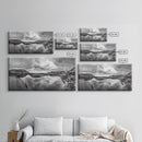 Reflected Cliffs, Stormy Sky, Coastal View, Dramatic Landscape, Canvas Print, minimalist art, office decor, moody black and white wall art