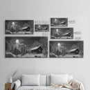 Snowy Cabin, Winter Night, Starry Sky, Cozy Mountain Scene, Framed Canvas Print, rustic lodge decor, Christmas art, bedroom wall print